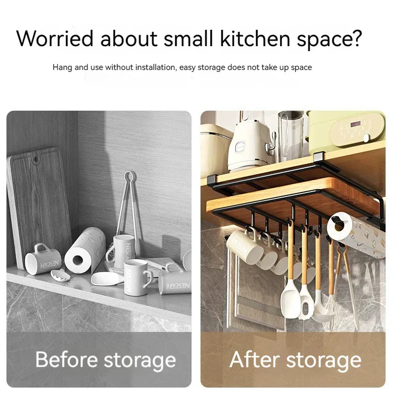 DecorBites™ Kitchen Rack: Cupboard Paper Towel Rags Hanger with Hooks