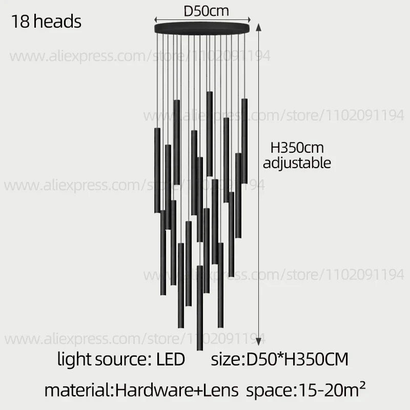 DecorBites™ Cylindrical LED Staircase Chandelier Suspension Light - Modern Villa Water Pipe Fixture