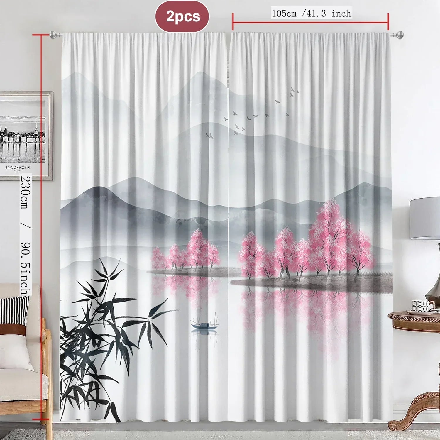 DecorBites™ Bamboo Ink Painting Curtains for Home Decoration Elegant Finish