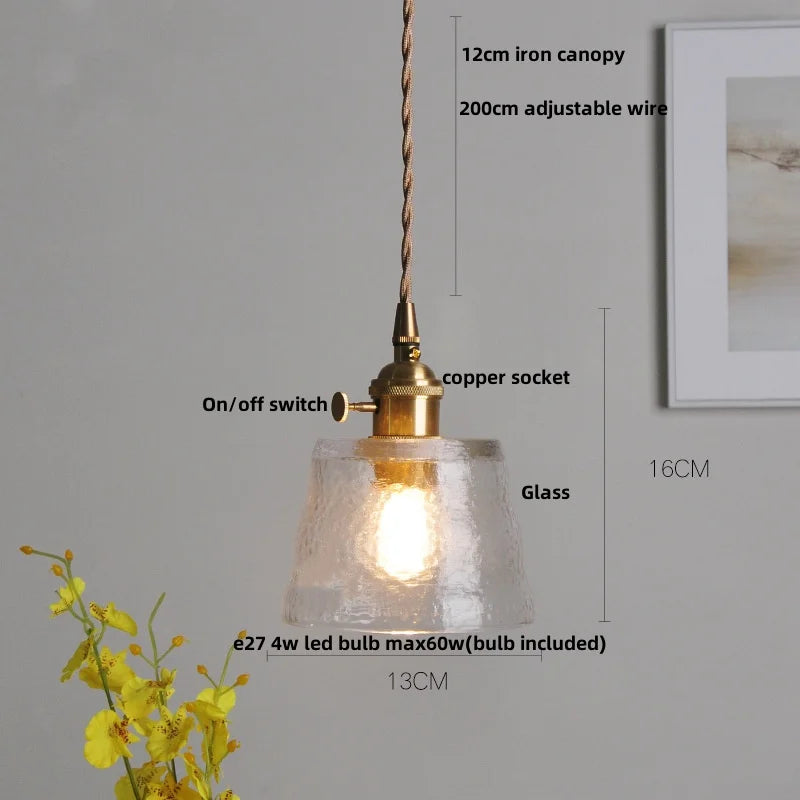 DecorBites™ Glass Copper LED Pendant Lamp with Wire Adjustment & Knob Switch