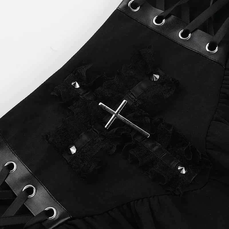 Lace Cross Mini Skirt Y2k Grunge