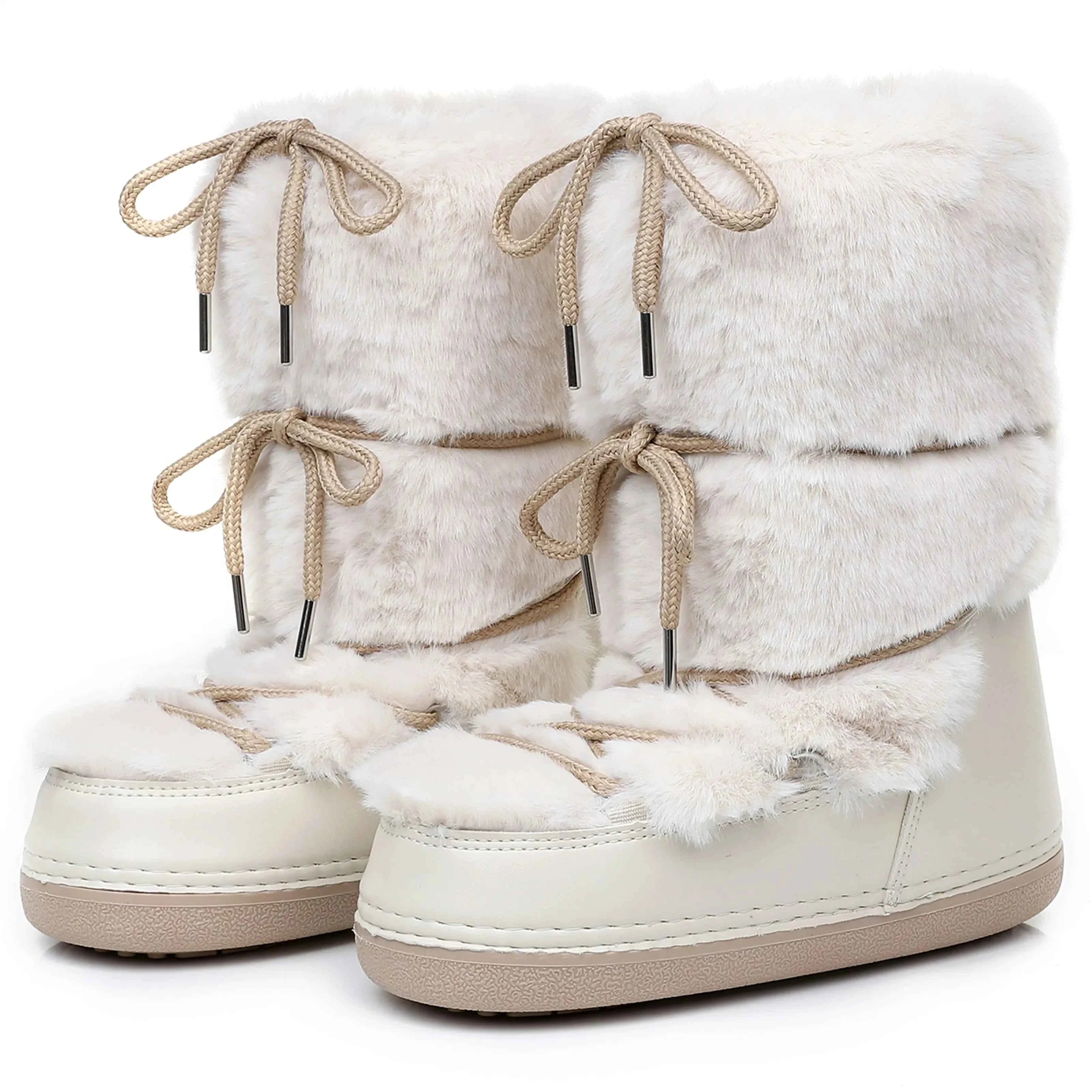 Faux Fox Fur Snow Boots Furry Warm Cotton Boots Female Outdoor Ski Boots