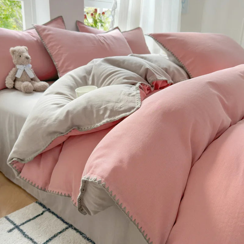 DecorBites™ Cotton Edge Embroidery Bedding Set for Autumn/Winter