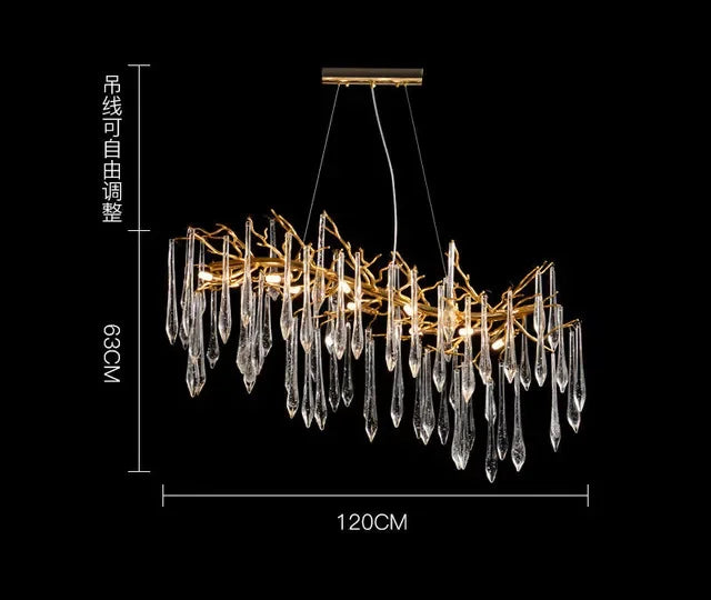 DecorBites™ Crystal Water Drop LED Chandeliers: Modern Luxury Branch Design for Living & Dining Rooms