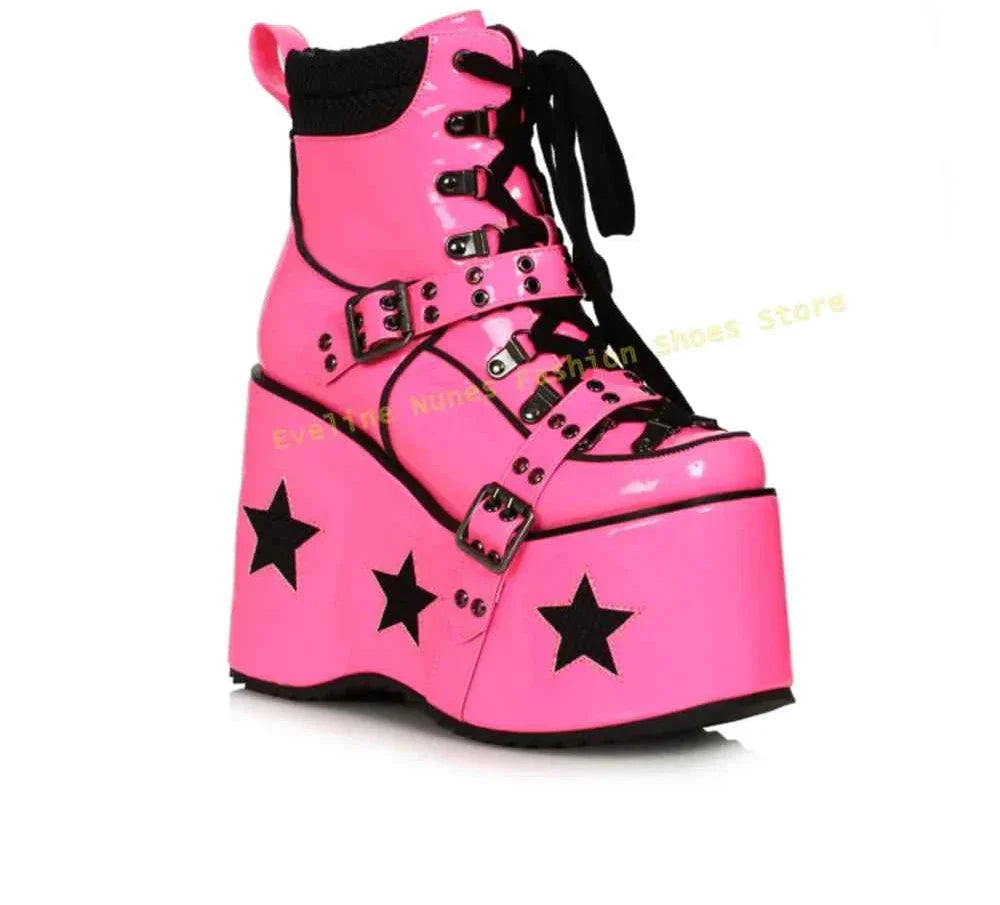 Green Spaced Out Platform Boots Round Patchwork Women Cyberpunk