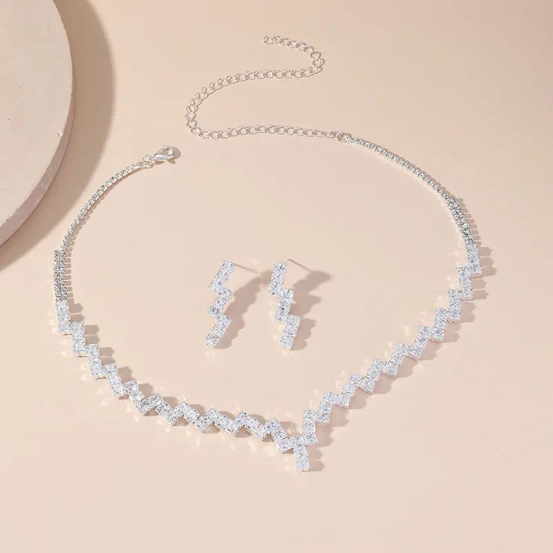 Luxury Zircon Necklace & Earrings Jewelry Set