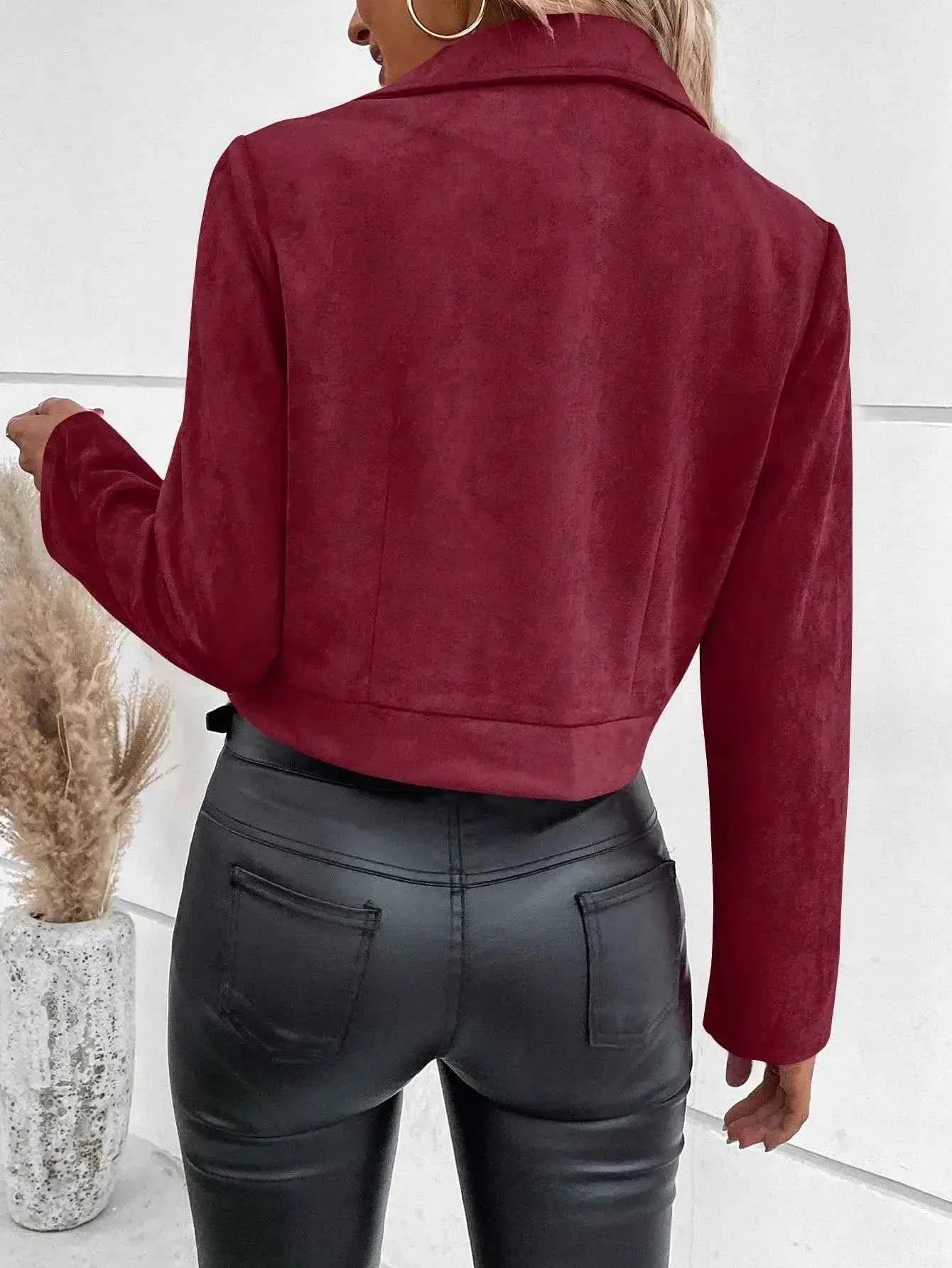 Faux Suede Women's Bomber Jacket Zipper