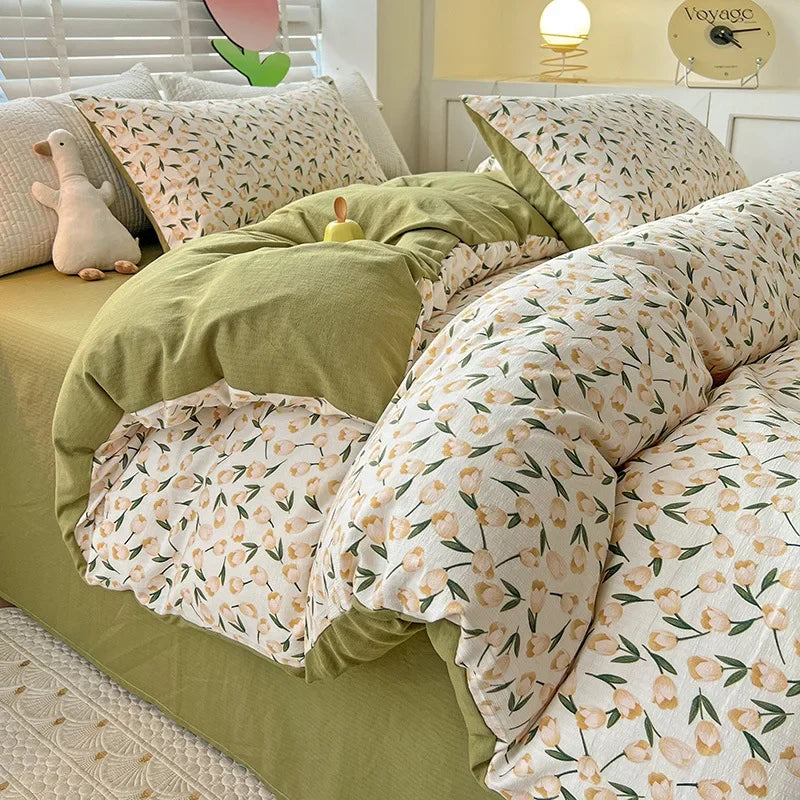 DecorBites™ Double-Layer Yarn Printed Cotton Quilt Cover Set - Queen/King/Double/Single Bed