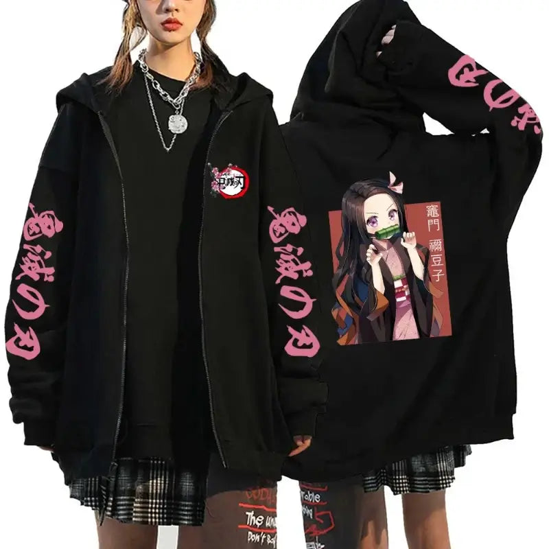 Demon Slayer Harajuku Fleece Zip Hoodie