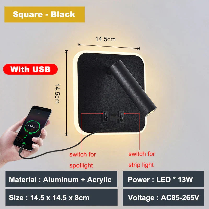 DecorBites™ Adjustable 10W Wall Light Sconce Lamp with Switch - Hotel Bedroom Study Reading