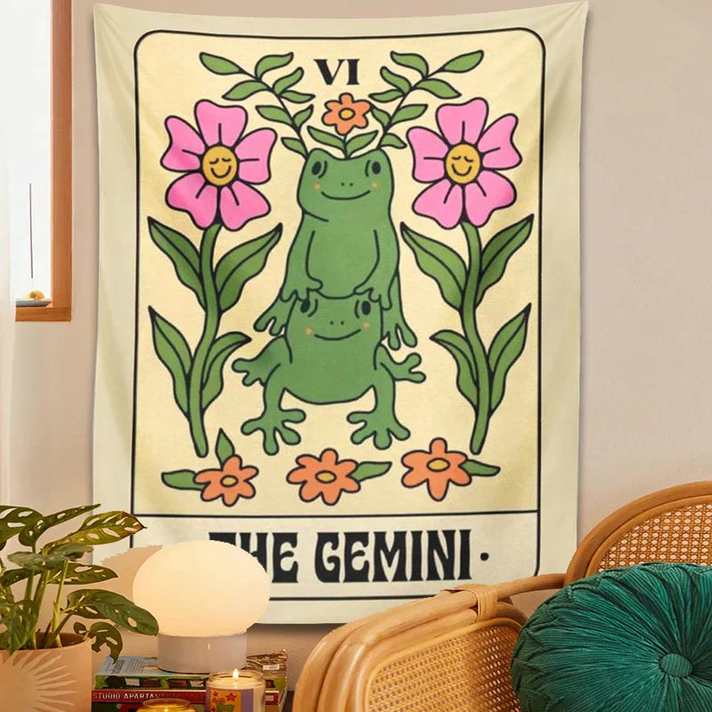 DecorBites™ Gemini Frog Constellation Wall Hanging Tapestries for Boho Room Decor