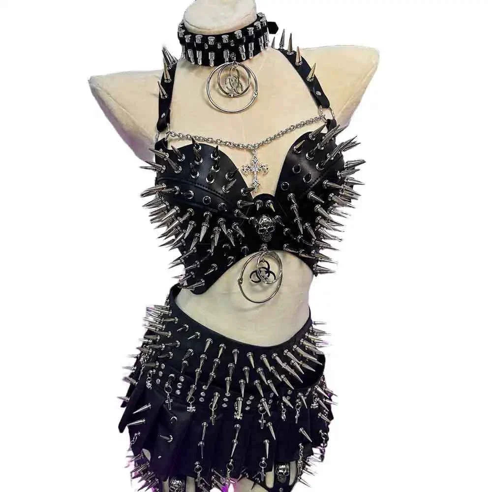Y2K Gothic Skirt Set w Spikes