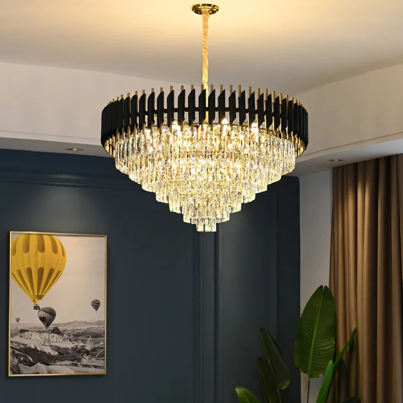 DecorBites™ Crystal LED Pendant Chandelier, Luxury Black Lighting for Bedroom, Living, Dining Room
