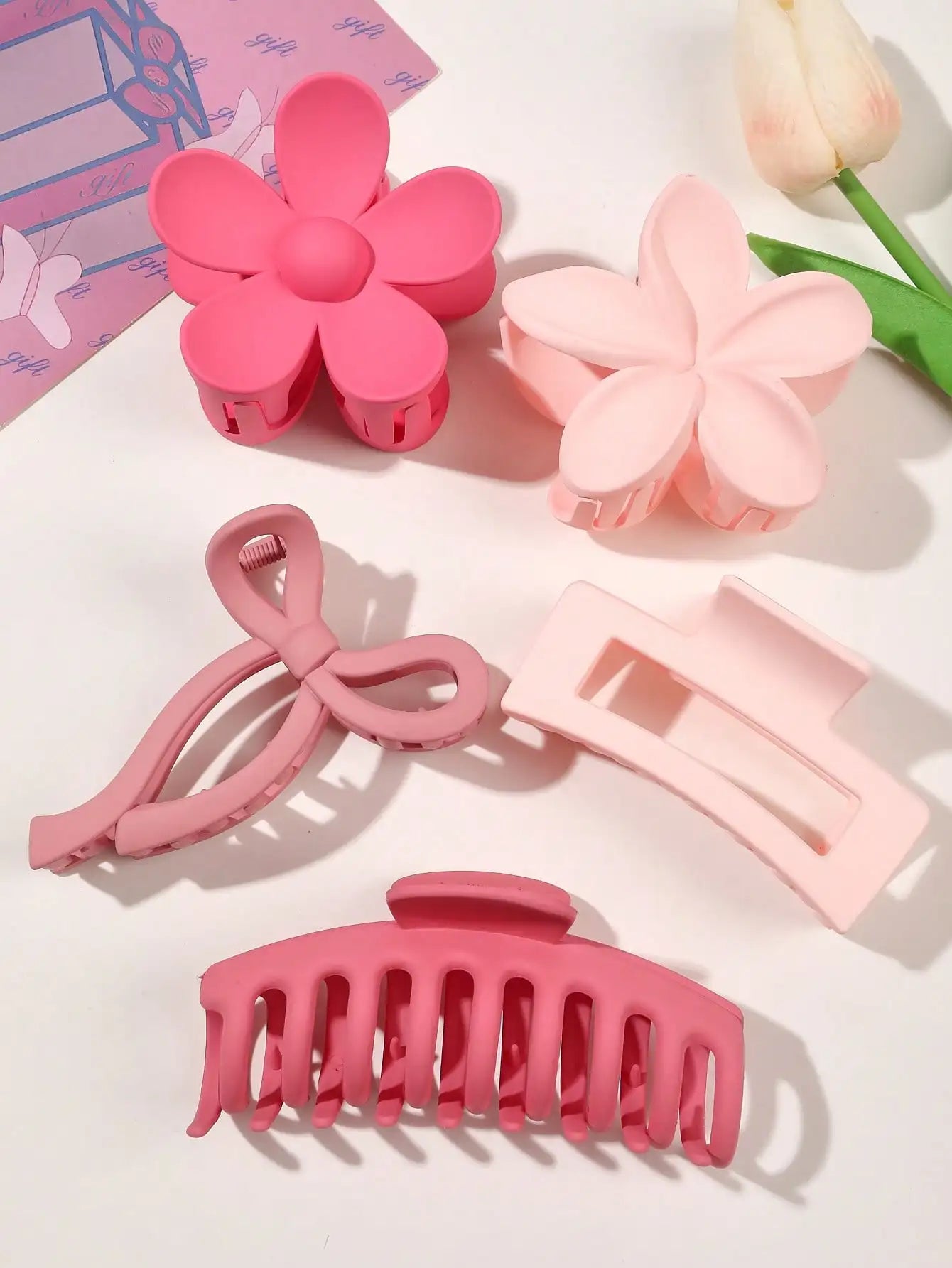 5-Pack Matte Hair Claw Clips - Large Mixed Colors, Strong Hold for Thick & Thin Hair