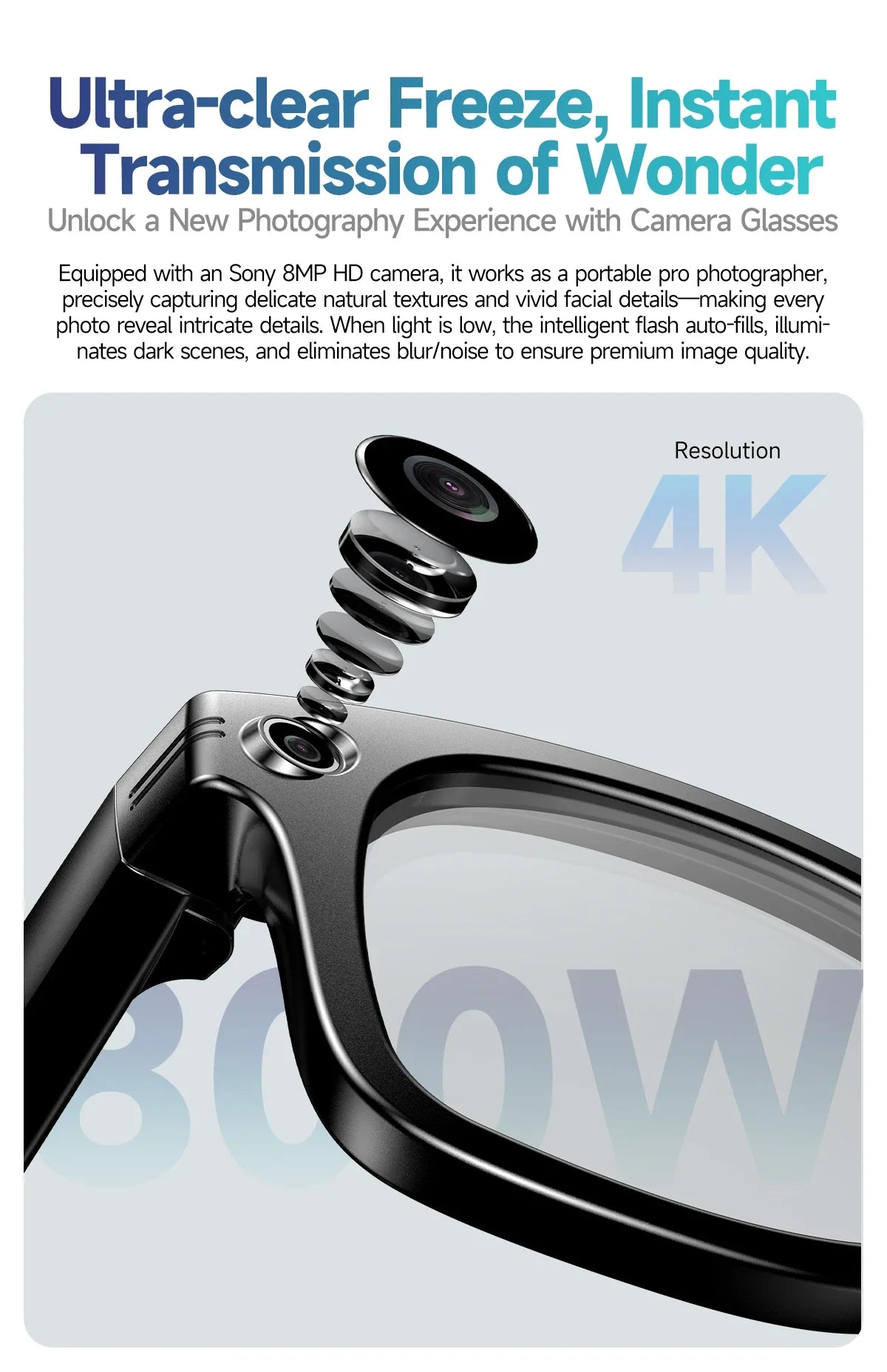 GUHUAVMI New 800W Camera AI Smart Glasses Color-Changing Translation Glasses Photo Video Recording Waterproof