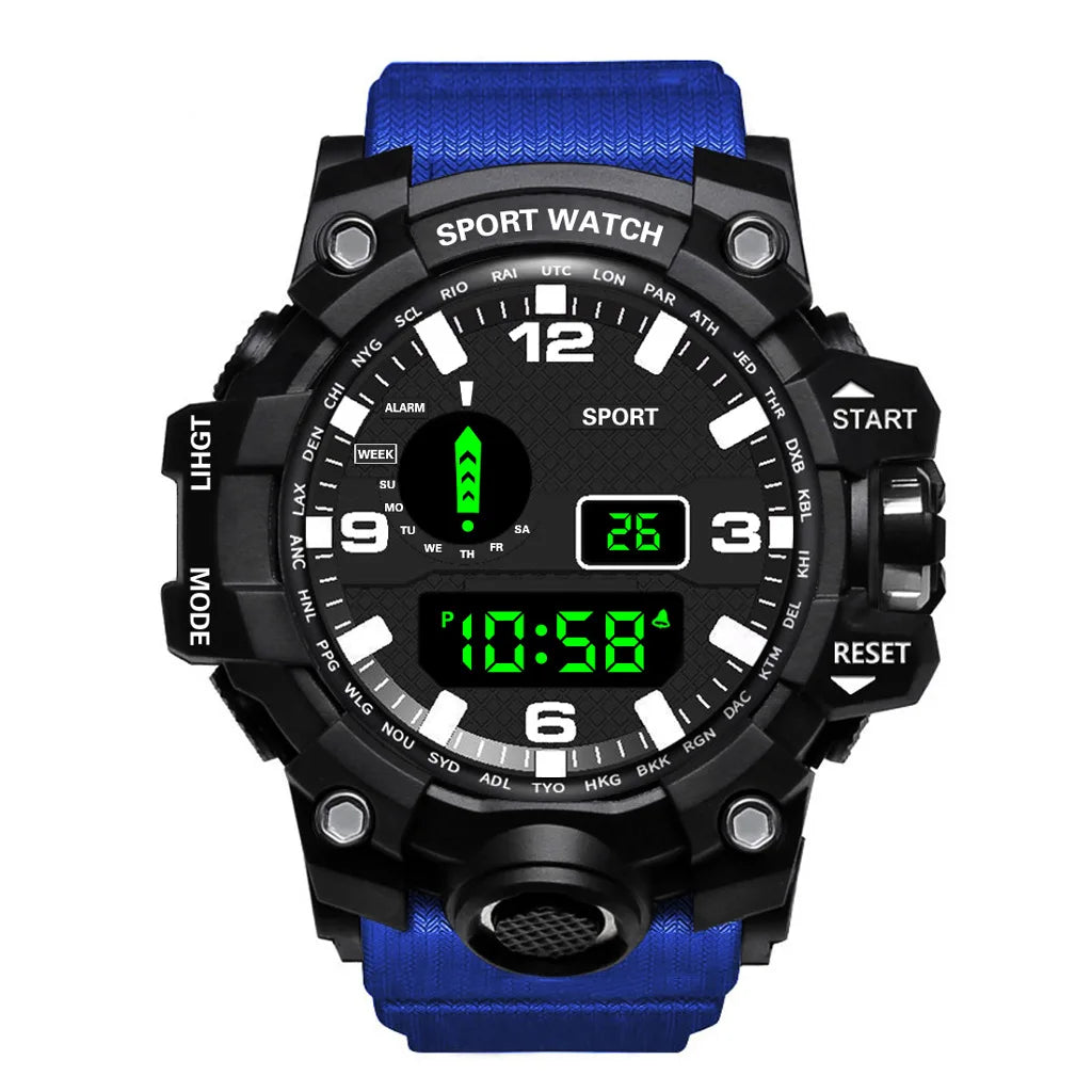 Men's Large Dial Digital Sports Watch – 55mm Waterproof Luminous Alarm Military Style