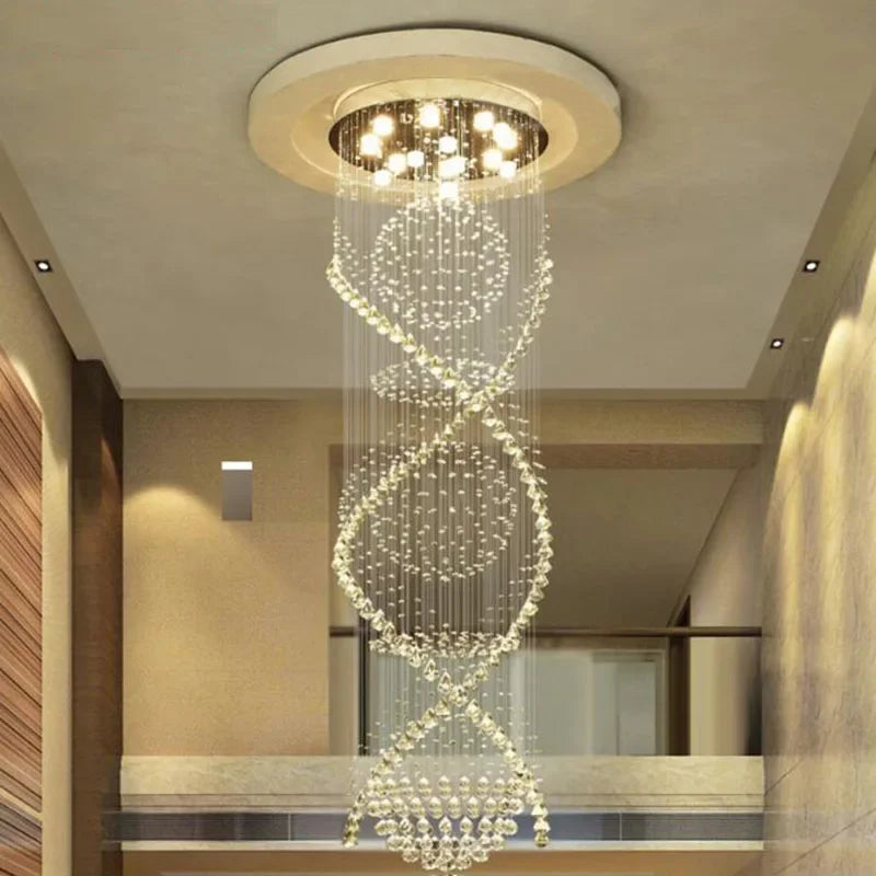 DecorBites™ Double Spiral Crystal Chandelier: Luxurious K9 Crystal Lighting for Hotels and Villas