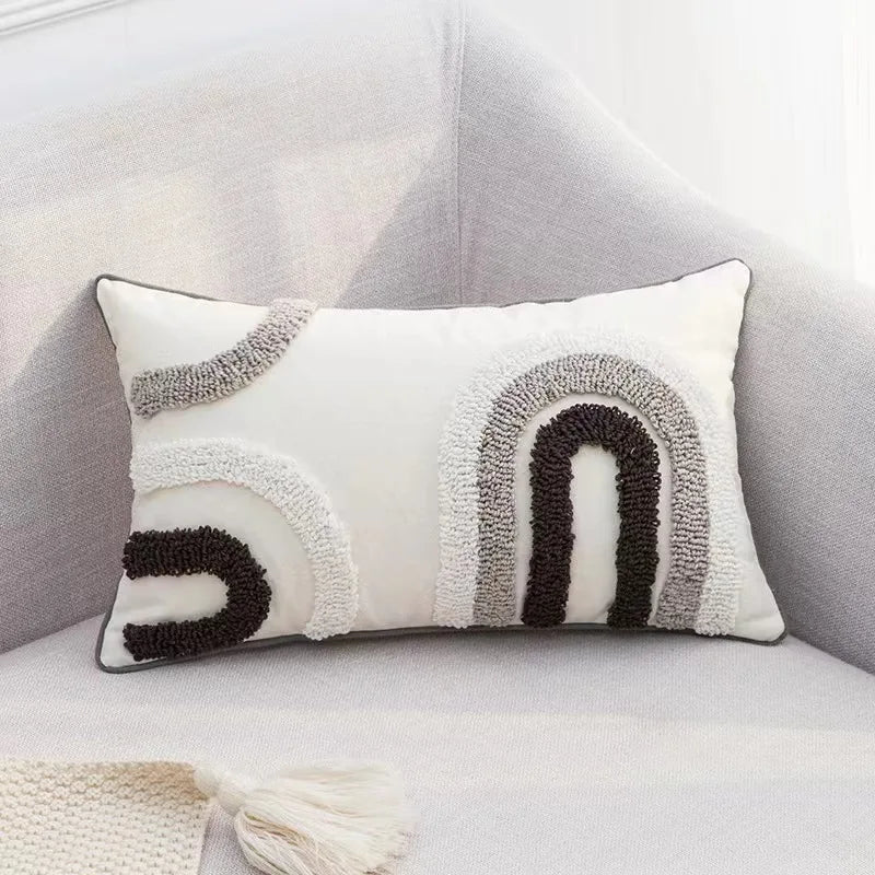 DecorBites™ Geometric Waves Tufted Pillow Covers with Embroidered Tassels