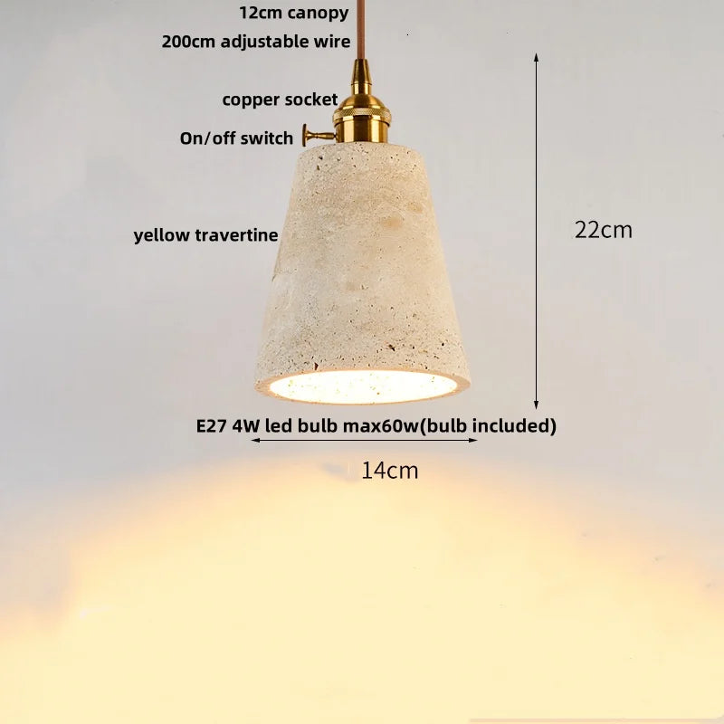DecorBites™ LED Knob Switch Pendant Lamp Yellow Travertine Copper Wabi Sabi Hanging Lights