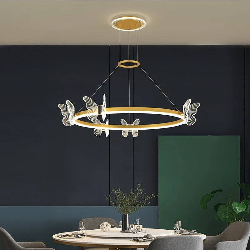 DecorBites™ Gold Butterfly Crystal Chandelier Pendant Light for Elegant Living Room & Restaurant Decoration