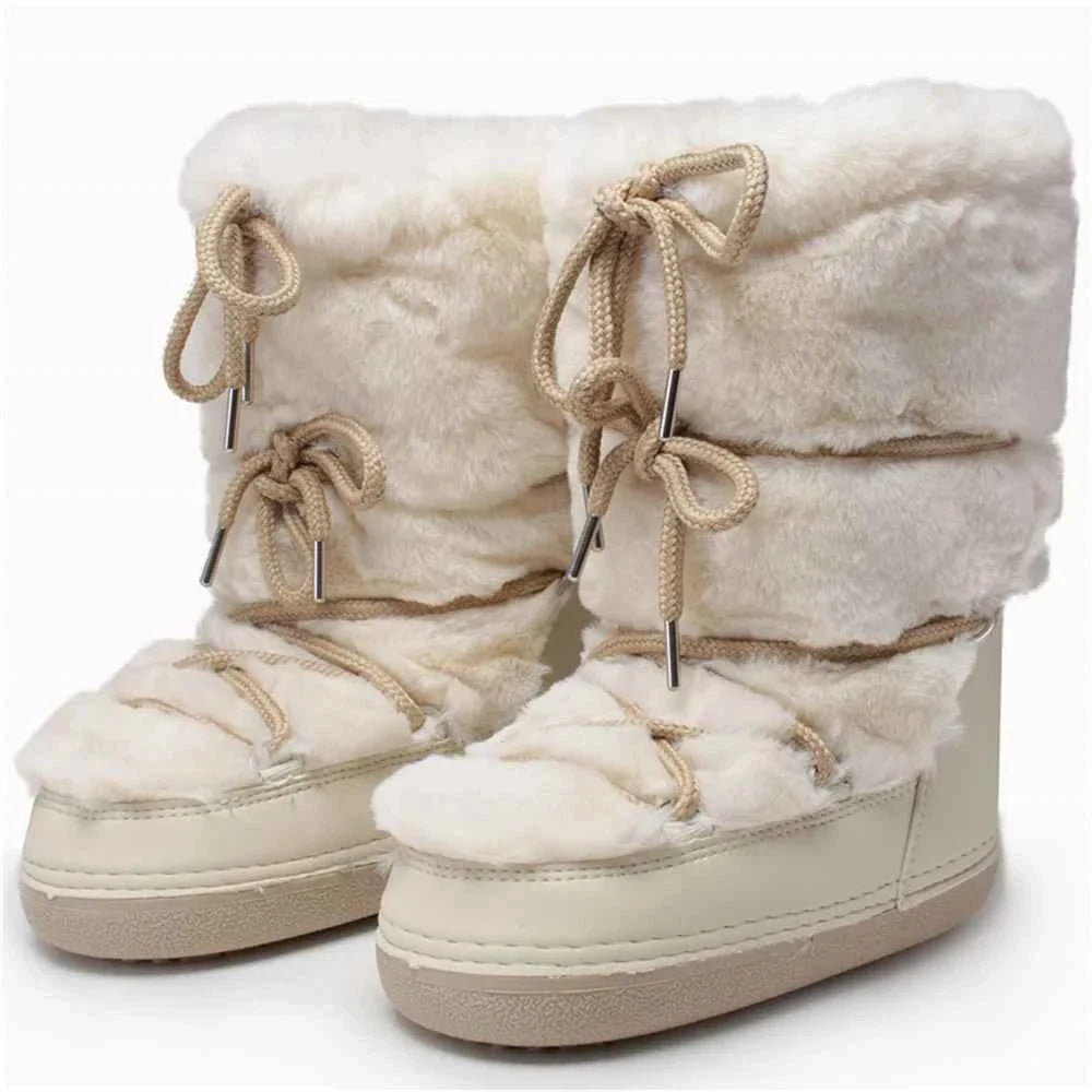 Faux Fox Fur Snow Boots Furry Warm Cotton Boots Female Outdoor Ski Boots