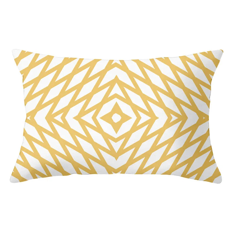 DecorBites™ Geometric Striped Curved Rectangle Pillowcase - Yellow Blue Sofa Throw Pillows