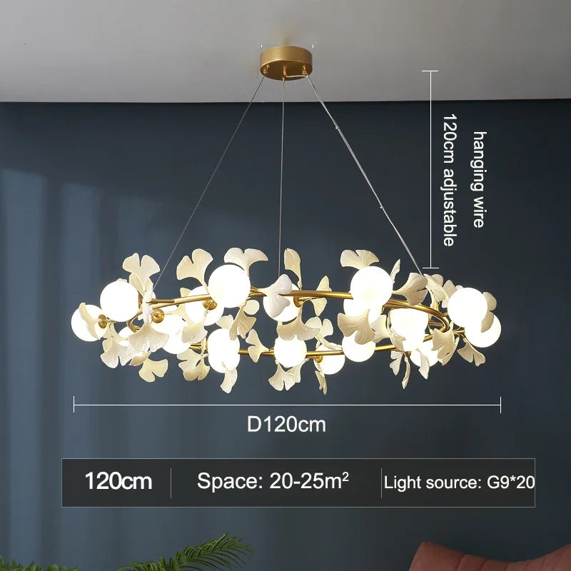DecorBites™ Gingko Leaf Branch LED Ceiling Chandelier for Modern Living Room and Bedroom