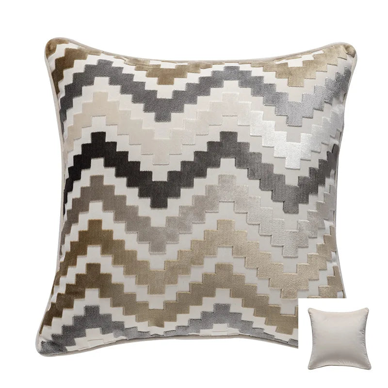 DecorBites™ Geometric Chenille Flocking Cushion Cover: Grey-Beige Home Decor Pillow Case