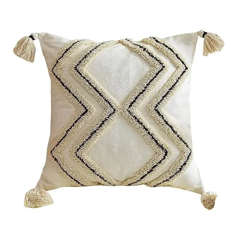 DecorBites™ Geometric Tufted Tassel Pillow Cover - Handcrafted Boho Chic Cushion Cover
