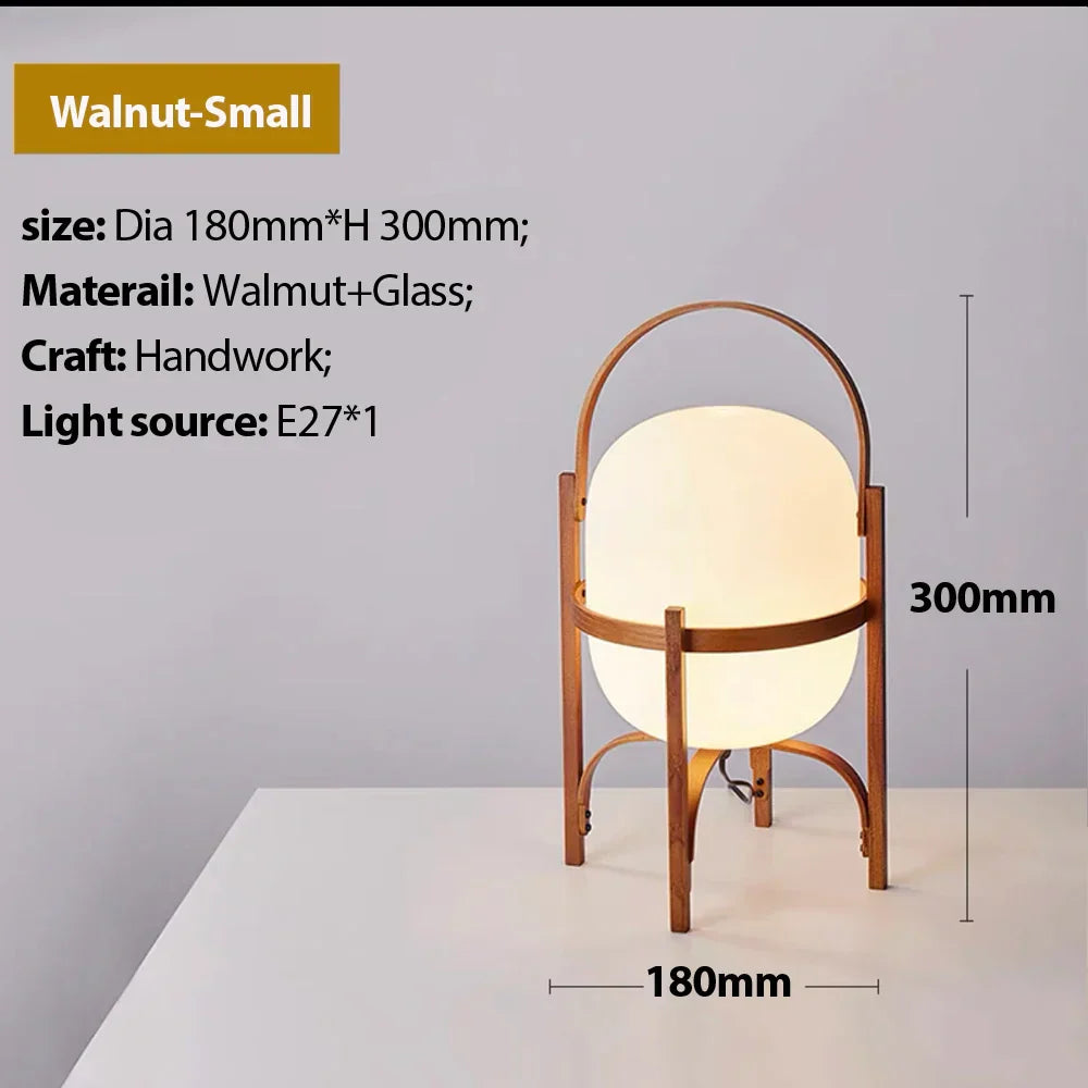 DecorBites™ Japanese Style Glass Table Lamp with Wood/Metal Frame