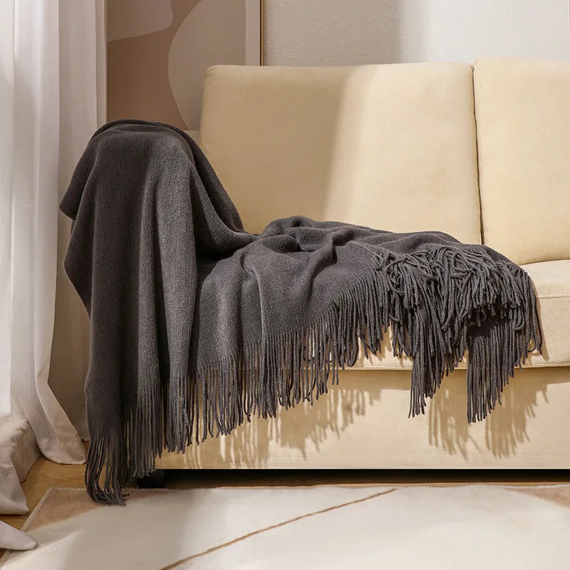 DecorBites™ Knitted Nordic Sofa Blanket - Soft Wool Blend Bed End Towel for Hotel Bedroom Decor