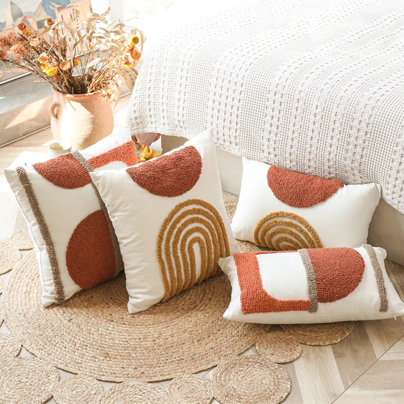 DecorBites™ Gematric Tufted Burnt Orange Half Circle Cushion Cover for Living Room