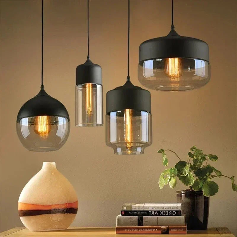 DecorBites™ Glass Wood Chandelier LED Pendant Light Fixture for Living Dining Bedroom