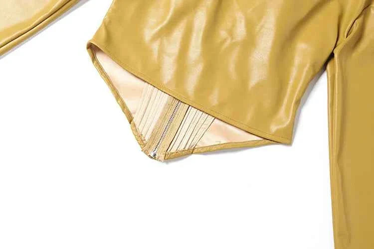 PU Crop Jacket Women Irregular Waist-Cinch Spring Wild Zip Full Sleeve Streetwear
