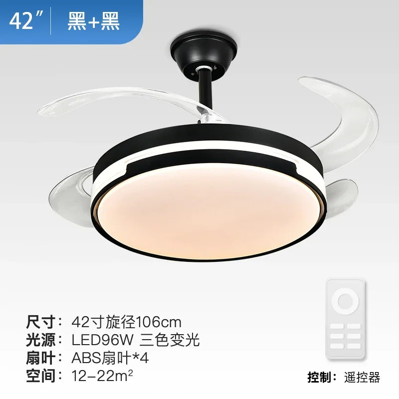 DecorBites™ Invisible Ceiling Fan with LED Light, Retractable Blades, Remote Control