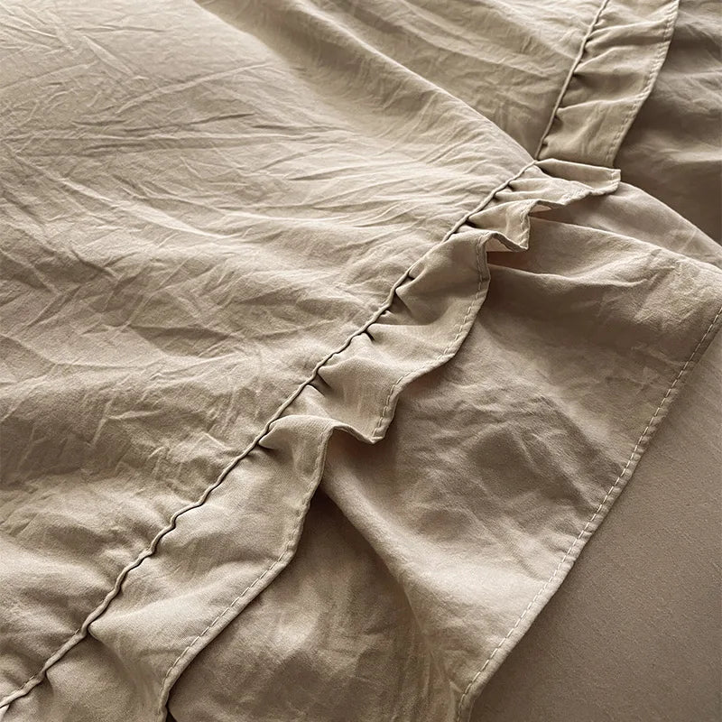 DecorBites™ Korean Princess Ruffles Bedding Set - Soft Microfiber, Duvet Cover Pillowcases - All Sizes