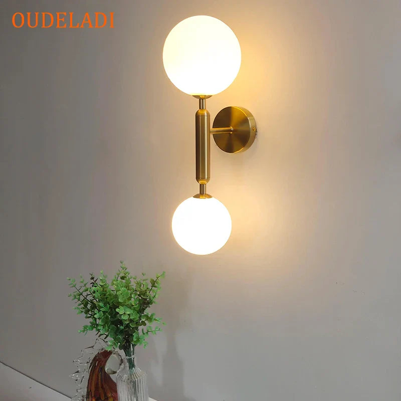 DecorBites™ Golden LED Wall Sconce with Milky Glass Ball, 2 G4 Bulbs