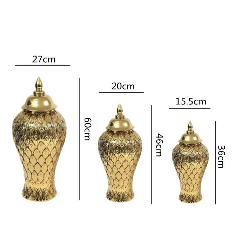 DecorBites™ Gold Ceramic Vintage Bottle Ginger Pot Flower Vase Decor Ornament