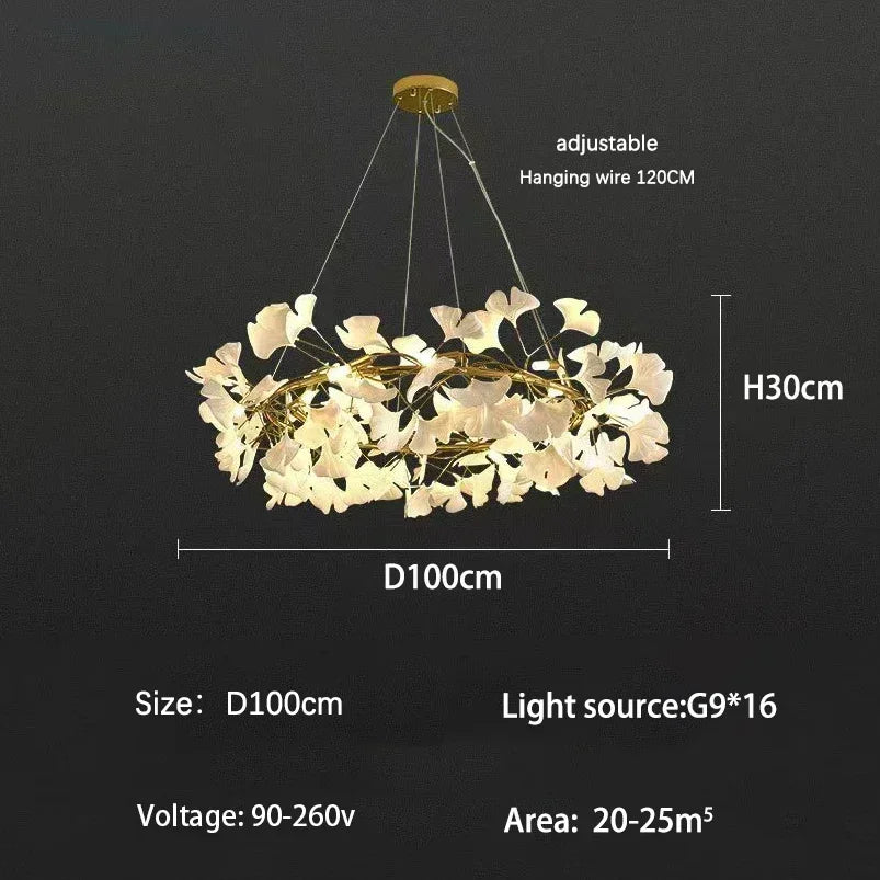 DecorBites™ Ginkgo Branch Leaf LED Ceiling Chandelier - Modern Nordic Design for Home Decor