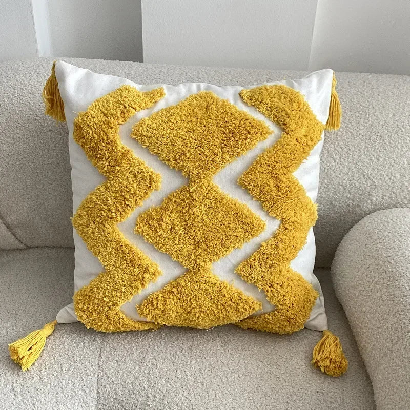 DecorBites™ Geometric Tufted Tassel Pillow Cover - Handcrafted Boho Chic Cushion Cover