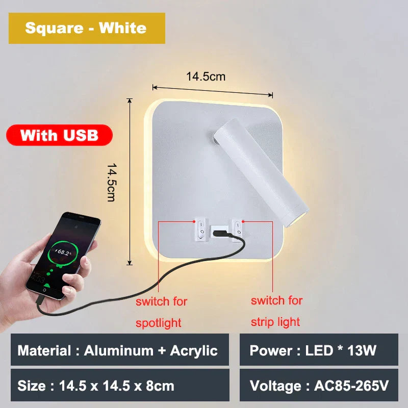 DecorBites™ Adjustable 10W Wall Light Sconce Lamp with Switch - Hotel Bedroom Study Reading