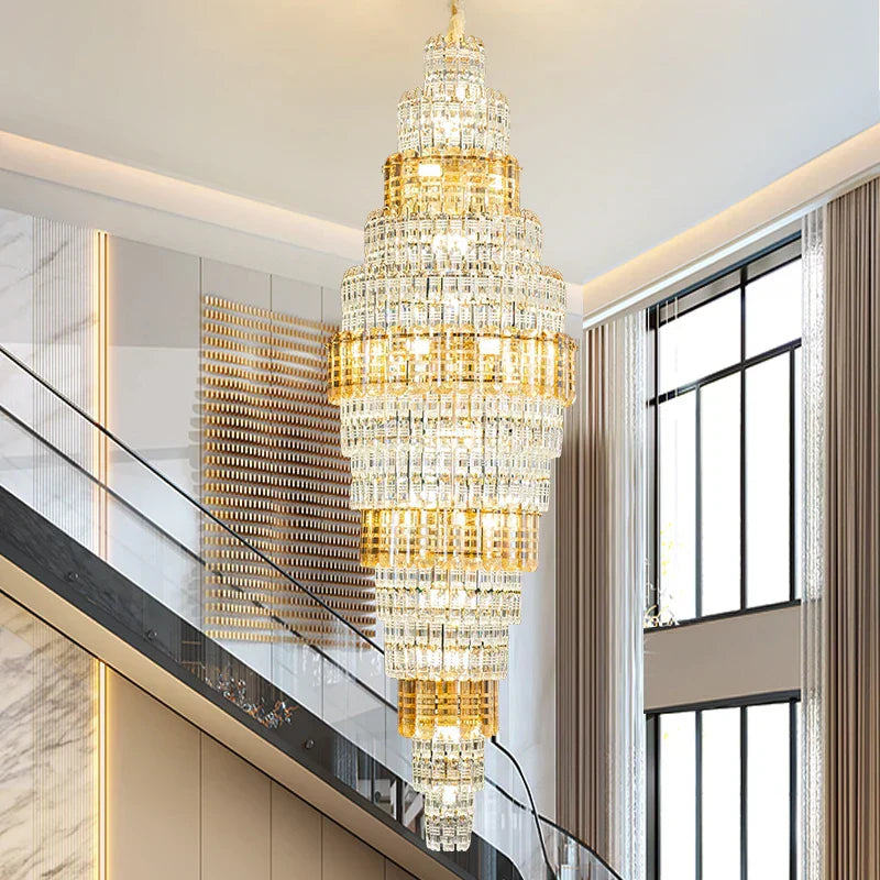 DecorBites™ Crystal Duplex Chandelier: Luxe Hollow Design for Living Room, Staircase.