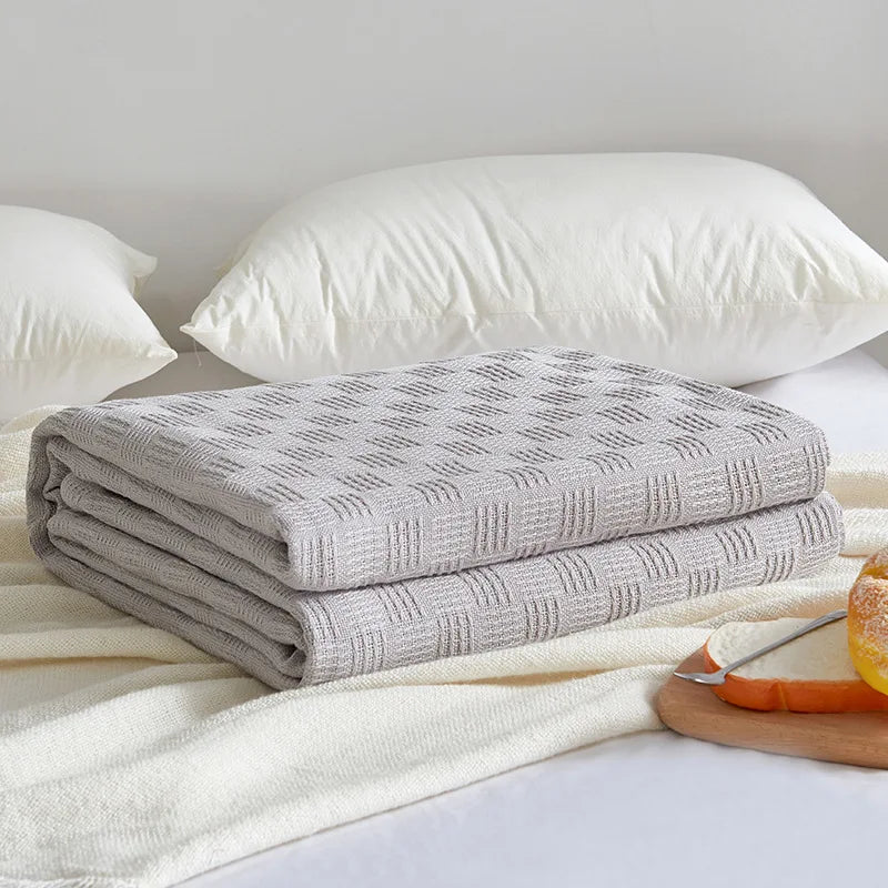 DecorBites™ Cotton Waffle Towel Quilt Single Blanket for Office & Picnics