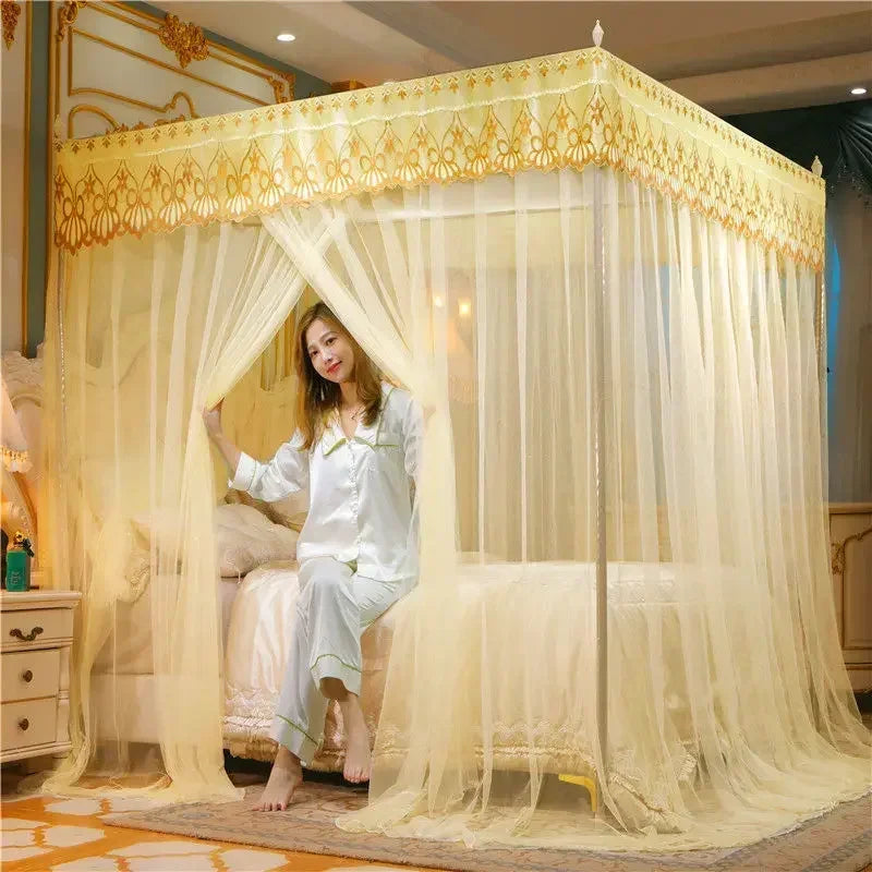DecorBites™ Lace Mosquito Tent with Stainless Steel Bracket for Queen King Canopy Bed