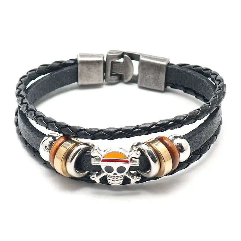 Anime Woven Cowhide Bracelet – Multilayer Buckle Gift