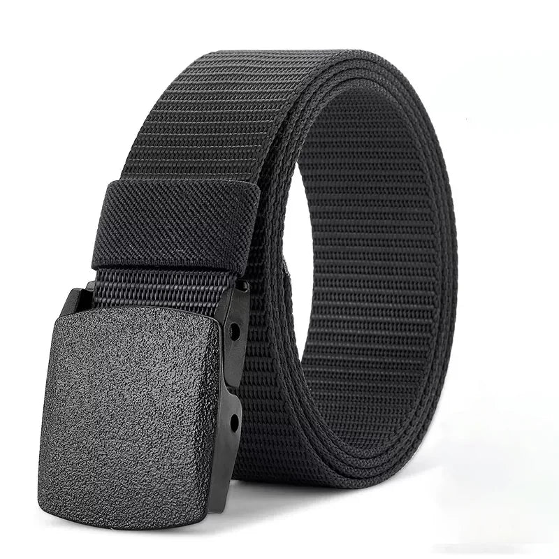 Adjustable Canvas Tactical Belt with Automatic Buckle – Non-Metal Outdoor Casual Belt (120–150 cm | 47–59 in)