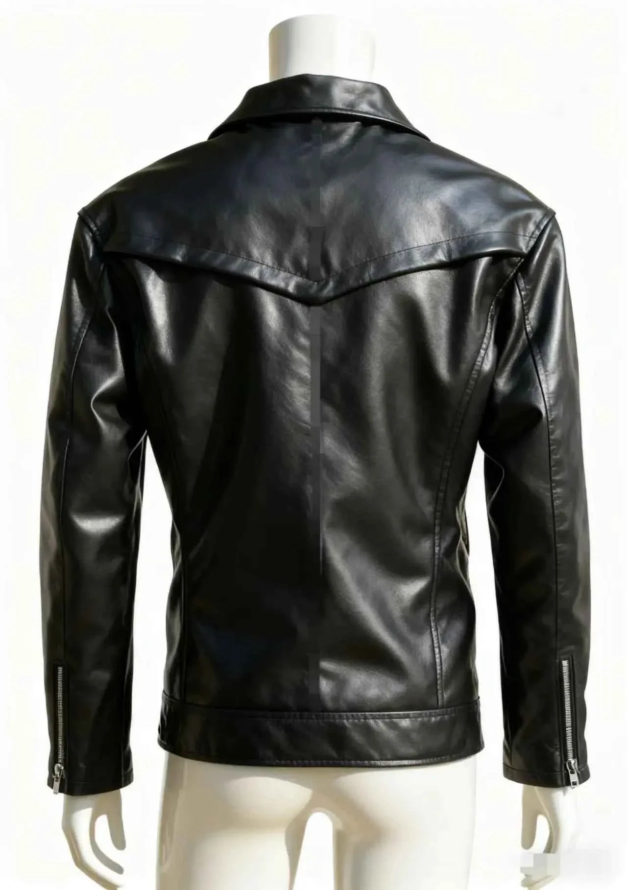 Unisex Oversized Button-down PU Leather Coat with Multiple Zippers Polo Jacket, with Many Zippers