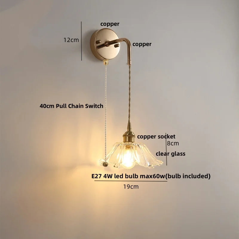 DecorBites™ Adjustable LED Wall Light Clear Glass Copper Bedside Lamp