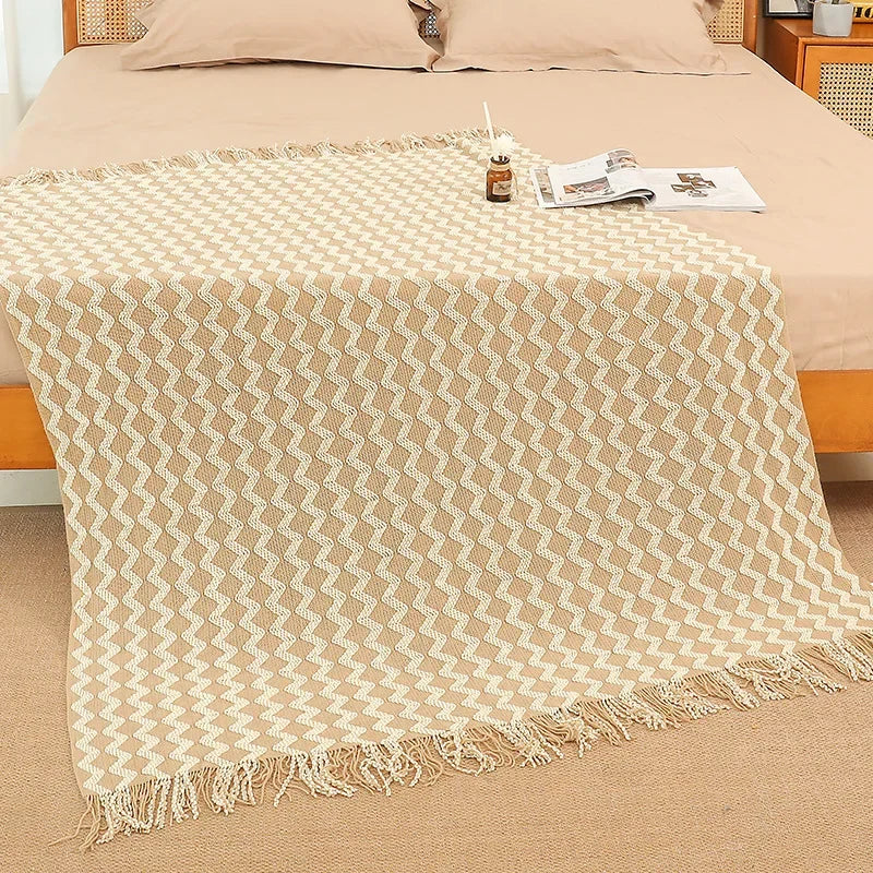 DecorBites™ Knitted Tassel Hem Blanket: Cozy Warmth for Home, Office, Sofa, and More