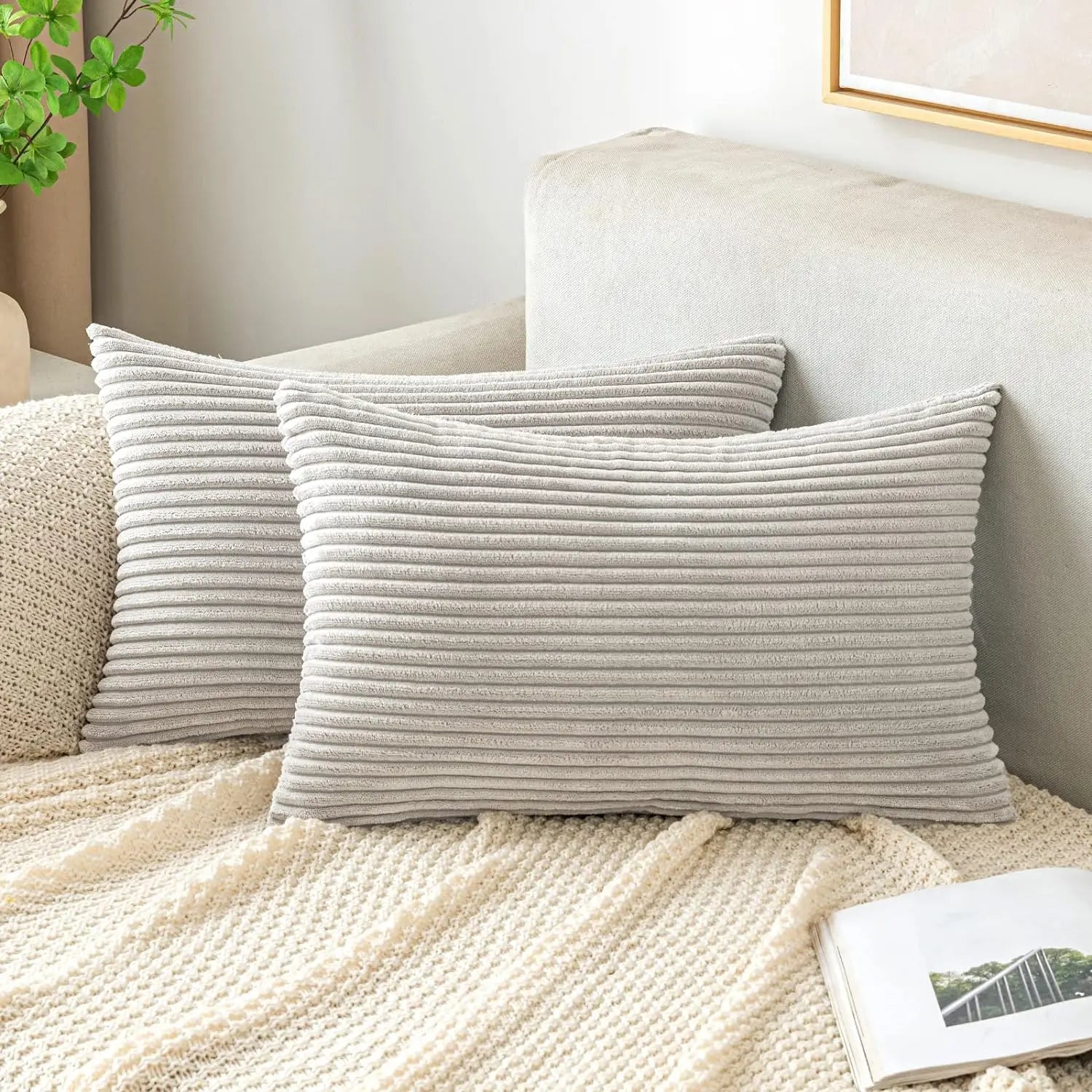 DecorBites™ Corduroy Striped Throw Pillow Covers - Soft Decorative Cushion Cases
